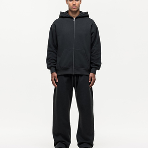 Men's Black Hooded Zip-Up Sweatshirt Full Sleeve Solid Color Casual Loose Fit Cotton <b>Tracksuit</b> Top Autumn Wear - Product Image 6