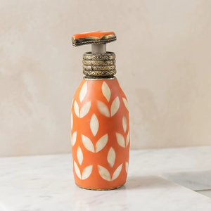 Dispensador de Jabón Decorativo Naranja con Incrustaciones de Madreperla en Forma de Hoja, Elegante Botella con Bomba para Loción, para Baño, Lavabo de Cocina - Product Image 1