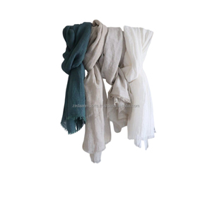 Belle écharpe traditionnelle ethnique en lin turquoise motif solide châle en fibre de lin naturelle OEM ODM disponible diverses nuances - Product Image 5