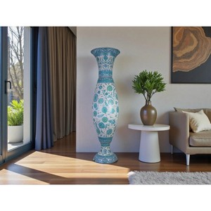 Traditional <b>Ceramic</b> Floor <b>Vase</b> Blue White Floral Pattern 24 Inches High Exquisite Durable Decor - Product Image 2