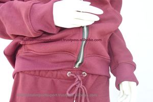 Burgundy Women's Hooded Regular Fit 100% Cotton Heavyweight Fleece Eco-Friendly 400g Sweat Set Top Bottom Custom Color Private - Product Image 5