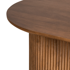 Table basse moderne en bois de manguier massif avec plateau ovale, base à motifs sculptés Linn et finition marron, style décoration intérieure - Product Image 6