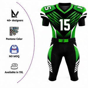 Ensemble Maillot et Pantalon de Football Américain Personnalisé par Sublimation pour Homme – Col en V, Vert, Noir, Blanc, Anti-humidité, Coupe Ajustée, Manches Courtes - Product Image 2