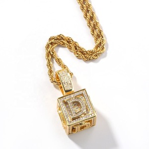 European and American Style Hot-selling Dice Cubes 26 English Letter Charms Stone Pendant <b>Custom</b> <b>Name</b> <b>Necklace</b> Hip Hop - Product Image 1