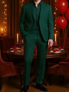2026 Mens Luxury <b>Emerald</b> <b>Green</b> <b>Suit</b> Slim Fit Single Breasted Formal Business Wedding Groom Prom Party Office 2 Piece Set - Product Image 2