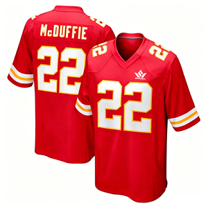 Maillot de football rouge pour homme des Kansas City Chiefs, col en V, manches courtes, polyester respirant, imprimé à l'avant, imprimé par transfert thermique - Product Image 4