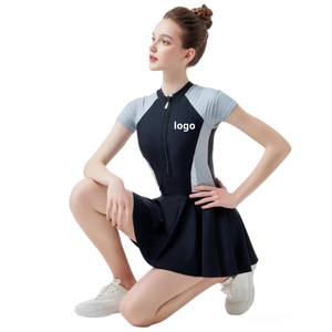 2025 Hot Collection Femmes Double Couche Imperméable Fitness Maillot De Bain Couleur Foncé Une Pièce avec Manches Longues Motif Imprimé - Product Image 2