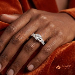 Bague de fiançailles florale en moissanite taille ronde, argent 925, avec pierres latérales marquise, bague de mariage, bijoux aspect diamant - Product Image 4