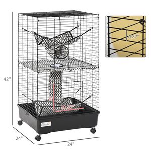 Gabbia per Animali Domestici in Metallo Nero da 42 Pollici con Ruote e Freni, Amache e Tunnel Sospesi, 3 Porte, Habitat per Furetti, Casetta per Piccoli Animali - Product Image 2
