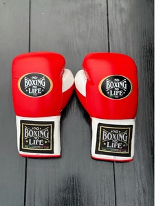 Customized Red and White No Boxing No Life Real Cowhide Leather Lightweight Full Finger Breathable Boxing <b>Gloves</b> Lace-Up - Product Image 4