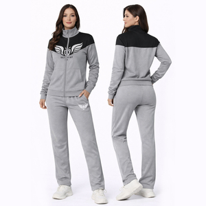 Custom Women Grey Tracksuit Set <b>Zip</b> <b>Up</b> <b>Jacket</b> & Sweatpants Two Piece Sportswear Casual Jogger Set Custom Logo Ladies Activewear - Product Image 1