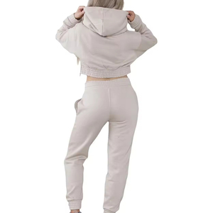 Hot Sale Ladies Crop Hoodie Sets Custom Logo Embroidery Solid Workout Wear Tracksuits for Girls Women's Crop <b>Top</b> <b>Sweat</b> Suit - Product Image 3
