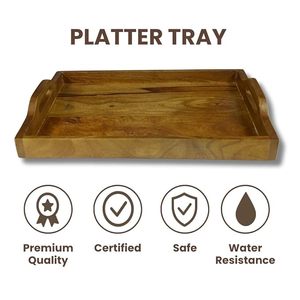 Bandeja Rectangular Moderna de Madera para Servir con Asas Laterales, Acabado Personalizado, Decoración Artesanal para el Hogar - Product Image 4