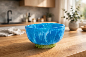 Tazón de Cerámica Hecho a Mano con Esmalte Azul Craquelado, Diseño Moderno para Servir Alimentos y Regalos - Product Image 1