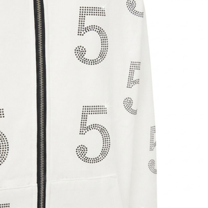 Custom <b>White</b> Zip <b>Hoodie</b> Silver Rhinestone Print <b>Oversized</b> Heavyweight 100% Men's Sweatshirt - Product Image 5