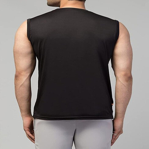 Camiseta sin mangas negra de alto rendimiento para hombre al por mayor - Chaleco de gimnasio con ribetes naranjas en contraste - Camiseta deportiva sin mangas de secado rápido para entrenamiento - Product Image 2