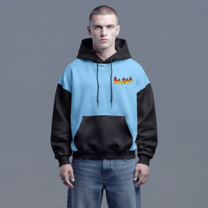 ผู้ผลิต OEM ขายส่ง เสื้อฮู้ดดี้ผู้ชายไซส์ใหญ่ พิมพ์โลโก้ตามสั่ง สไตล์สตรีทแวร์ ไหล่ตก ผ้าฝ้าย 100% สองสี - Product Image 1