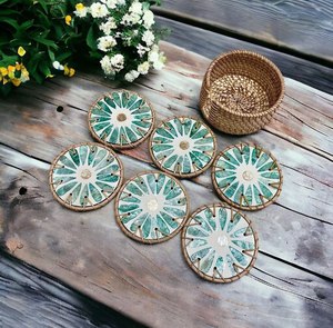 Direct Factory Classic Eco-Friendly <b>Heat</b> Resistant Resin/MOP/Rattan Tea <b>Coaster</b> Set Rattan Woven Border Mats Pads-Best Price - Product Image 3