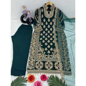 Hermoso Salwar Kameez Verde de Poliéster con Top y Dupatta, Talla M, para Fiestas - Product Image 4