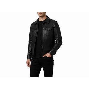 Chaqueta Bomber de Cuero Vacuno Negro Hecha a Mano para Hombre, Estilo Clásico con Botones, para Otoño, Impermeable, Resistente al Viento, con Forro Grueso de Algodón - Product Image 2