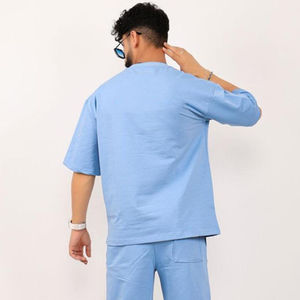 Men's <b>Light</b> Blue T-Shirt And Shorts Set Two Piece Oversized Crewneck Tee With Matching Shorts Casual Activewear <b>Lounge</b> Wear - Product Image 6