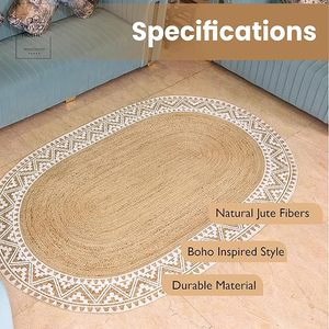 Tapis ovale en jute élégant, moderne et polyvalent, très vendu, pour chambres, couloirs, salles à manger, écologique, antidérapant et pratique - Product Image 3