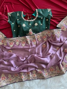 Sari en soie Fandy, Sari en soie Fandy brodé, Sari avec travail Dori, Sari avec travail de paillettes, Sari avec broderie dorée - Product Image 4