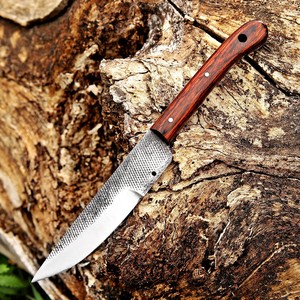 Cuchillo de Supervivencia EDC de Acero Rasp Personalizado con Hoja Fija, Mango de Madera Pakka, Funda de Cuero, OEM, Espiga Completa, para Caza y Camping - Product Image 5