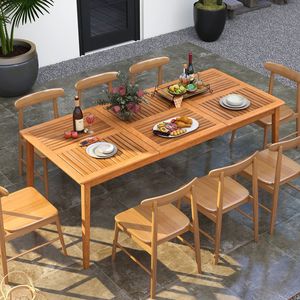 Tavolo da Pranzo Rettangolare in Legno di Acacia per 8 Persone con Foro per Ombrellone - Product Image 3