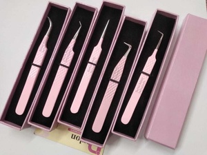 Pink White Eyelash Extension Tweezers Custom Logo Diamond Grip Tweezers For Eyelash Extension Stainless Steel Eyelashes Tweezers - Product Image 2