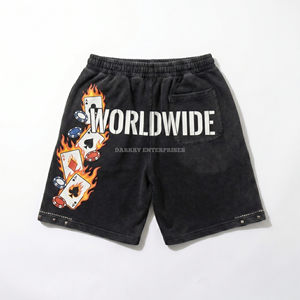 Ensemble T-shirt et short imprimé Skeleton Poker Club pour homme, en coton noir, style streetwear, col rond, tenue d'été, logo mondial - Product Image 5