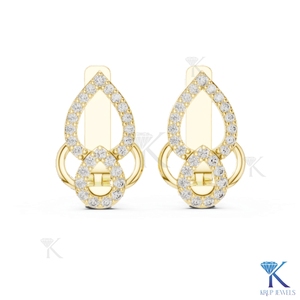 Boucles d'oreilles créoles à fermoir à pression en or massif 18 carats pour femme, serties de diamants CVD cultivés en laboratoire sur mesure et d'émeraudes taille pavé, pour mariage et soirée - Product Image 1