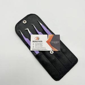 Pinzas de extensión de pestañas con mango dentado recubierto de Color púrpura Diseño de mariposa en la parte inferior Pinzas de pestañas de etiqueta privada personalizadas - Product Image 2