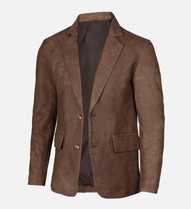 2026 New Men's Solid Formal Business Office Lapel Blazers Button-<b>Down</b> PU Leather Coat - Product Image 4