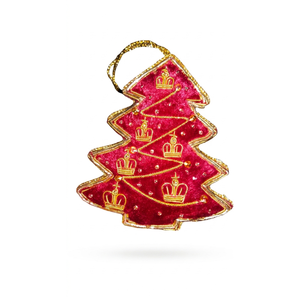Ornement de Noël suspendu en velours rouge de luxe, brodé et perlé, décoration festive, décoration de maison pour les fêtes, cadeau - Product Image 1