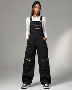FLY HUMBLE SPORTSWEAR Salopette da <span class=keywords><strong>donna</strong></span> in denim <span class=keywords><strong>verde</strong></span> oliva con tasche <span class=keywords><strong>cargo</strong></span>, vita media, vestibilità ampia, elegante, traspirante, per l'estate, economica - Product Image 3
