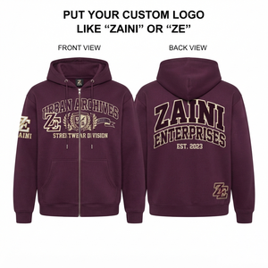Mens 400 GSM Cotton Polyester Woven Zipper Hoodie Burgundy Heavyweight Custom Chenille Embroidery Logo Full <b>Zip</b> Winter - Product Image 1