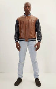Men's <b>Brown</b> Black PU <b>Leather</b> Varsity <b>Jacket</b> Hooded Zipper Closure Breathable Streetwear Regular Fit Winter Wear - Product Image 6