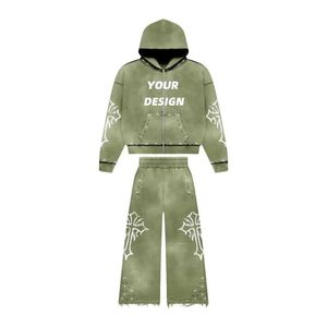 Ensemble de survêtement pour homme bordeaux teint en pièce, en coton haute densité, comprenant un sweat à capuche et un pantalon de survêtement, pré-rétréci, avec lavage vintage décoloré - Product Image 4