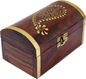 Minimalist Wooden & Brass Antique Storage <b>Box</b> For Jewelry <b>Keepsake</b> With Hinged Lid For Vintage Homedecor Wedding Gifting <b>Box</b> - Product Image 3