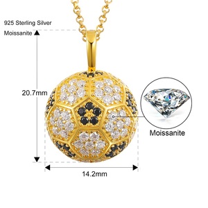 Collier pendentif ballon de football en diamant de laboratoire, chaîne en argent 925 plaqué or pour hommes et femmes, bijoux de sport en diamant certifié, cadeau - Product Image 5