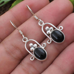 Handmade 925 Sterling Silver Black <b>Onyx</b> <b>Earrings</b> Natural Gemstone Artisan Drop <b>Earrings</b> Vintage Gothic Jewelry Wholesale - Product Image 1