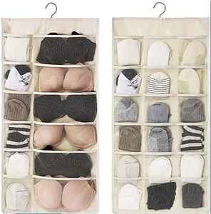 Organisateur de vêtements double face en nylon marron, capacité de rangement 2 kg, sacs organisateurs de sous-vêtements avec cintre, sac grande capacité - Product Image 1