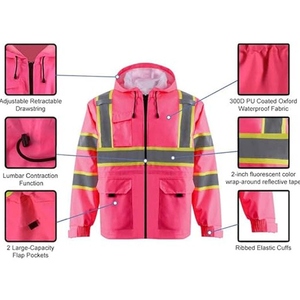 High Visibility Breathable Cotton Safety <b>Jacket</b> Red with Reflective Stripes Black Accents <b>Long</b> Sleeve Workwear - Product Image 4