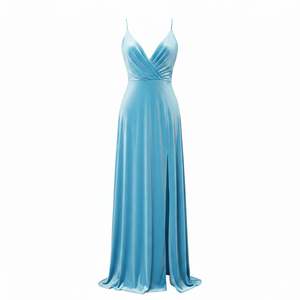 Robe longue fendue en velours coréen moderne pour femme, silhouette moulante, soutien-gorge intégré, design structuré sophistiqué - Product Image 1