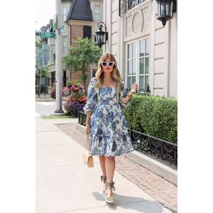 DISEÑADOR SEDA PESADA ESTAMPADO FLORAL UNA PIEZA AZUL - Product Image 1