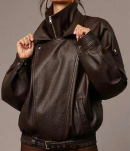 Veste d'hiver pour homme en cuir véritable avec col montant et logo sur le devant - Product Image 6