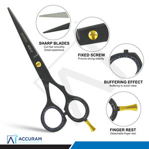 Tijeras de Peluquería Profesionales Accuram, Tijeras de Acero Inoxidable Reutilizables con Filo de Cuchilla, Negras, para Corte y Estilismo de Cabello en Salón - Product Image 2