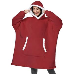 Customizable <b>Poncho</b> Hoodie Sweatshirt for Women Double Sided Flannel Sherpa Fleece Soft Wearable <b>Blanket</b> for Winter Adults - Product Image 1
