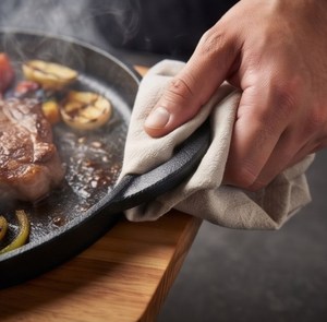 Poêle ronde en fonte avec deux poignées pour la présentation de plats chauds, les repas barbecue, les essentiels pour les chefs. - Product Image 4